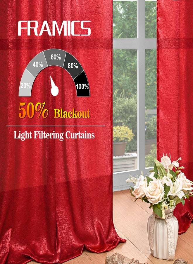 FRAMICS Red Curtains 84 inch Long, Living Room Curtains Red Foil Print Drapes for Bedroom, Light Filtering Window Treatments Rod Pocket for Christmas Decor, 52x84 inch - Image 5